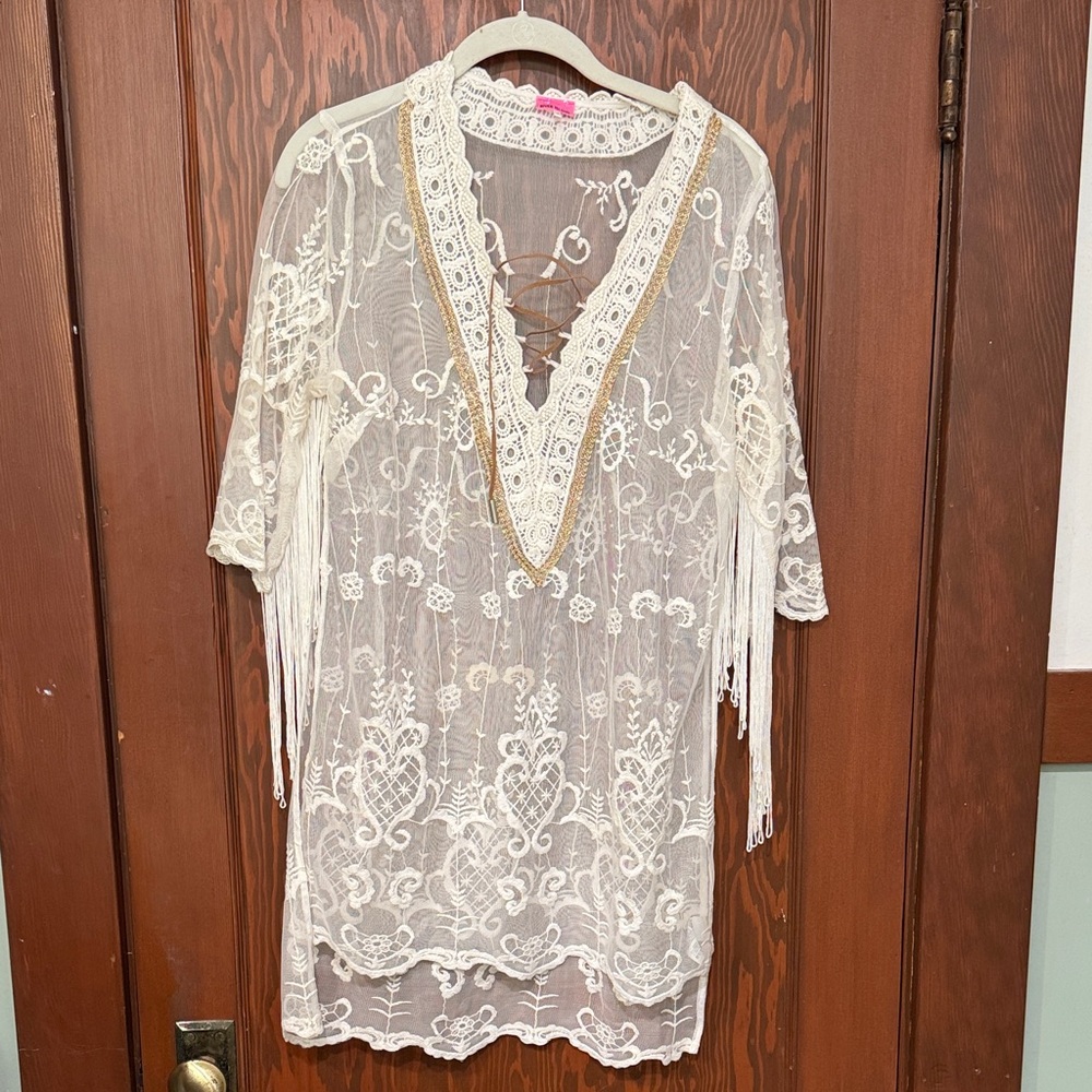 River Island Cream Lace Swim Coverup